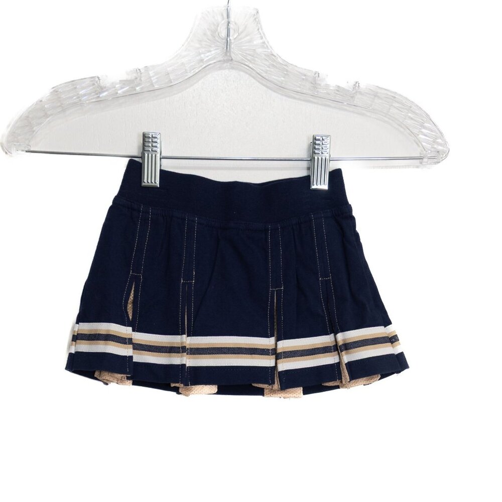 Navy Blue Size 12M Pleated Girls Skirt With Gold & White Stripes Elastic Waistba